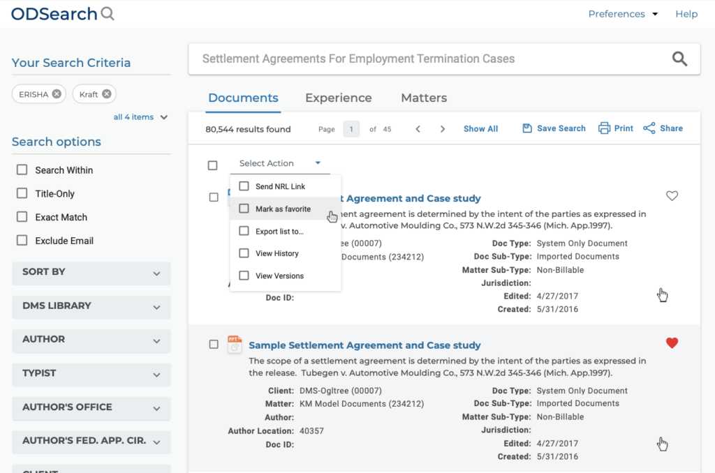 Experience Dynamics Visual design sample for Ogletree sharepoint search