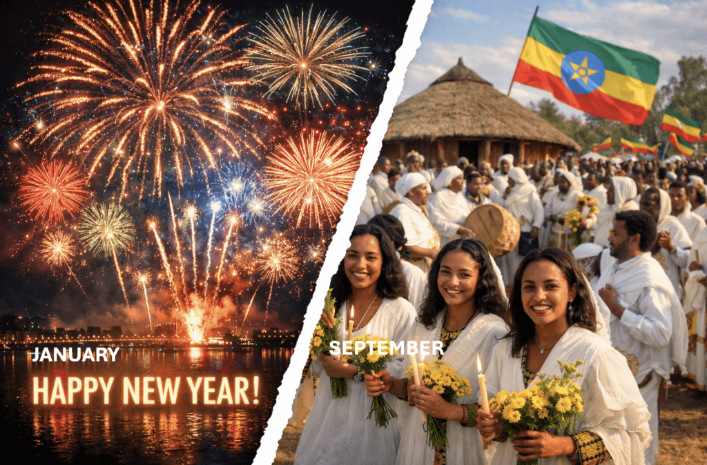 new year fireworks left side vs right side ethiopian september new year flags and yellow flowers