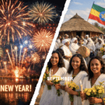 new year fireworks left side vs right side ethiopian september new year flags and yellow flowers