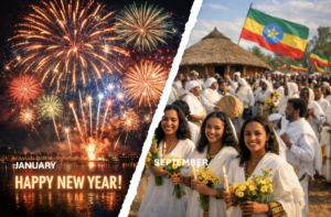 new year fireworks left side vs right side ethiopian september new year flags and yellow flowers