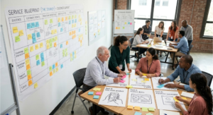 a team maps a customer journey in a workshop format