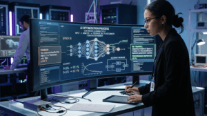 AI engineer improves models as she watches over a machine working