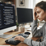 AI chatbot detaults frustrate a white female user starting a screen with hand on her forehead